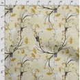 thumbnail image 3 of Soimoi Bird & Flowers Printed, Cotton Satin Spandex Sewing Fabric By The Yard- 54 Inch WideDecorative Fabric For Dresses And Home Accents - Light Yellow, 3 of 5