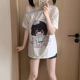 thumbnail image 2 of Tiweut Women Tshirt Off Shoulder Loose Summer Short Sleeve Crewneck Anime Graphic Tee Regular Tops, 2 of 4