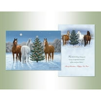 LPG Greetings Three Horses and Tree in Winter Box of 14 Glitter Christmas Cards