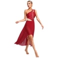 thumbnail image 5 of Zaldita Womens Lyrical Dance Dress Flowy Mesh One Shoulder Leotard Modern Contemporary Dancewear Burgundy XXL, 5 of 8