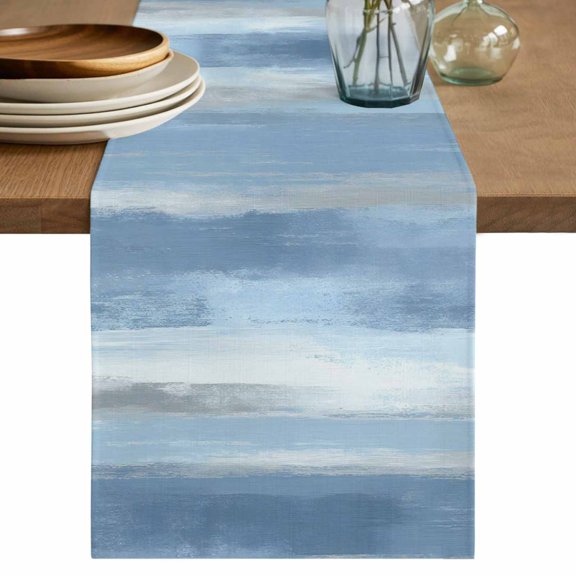 Gray Blue Ombre Table Runner 60 Inches, Modern Abstract Watercolor Stripes Bed Runner Dresser Scarves Tabletop for Indoor Outdoor Parties/Ceremony/Banquet, 13" x 60"