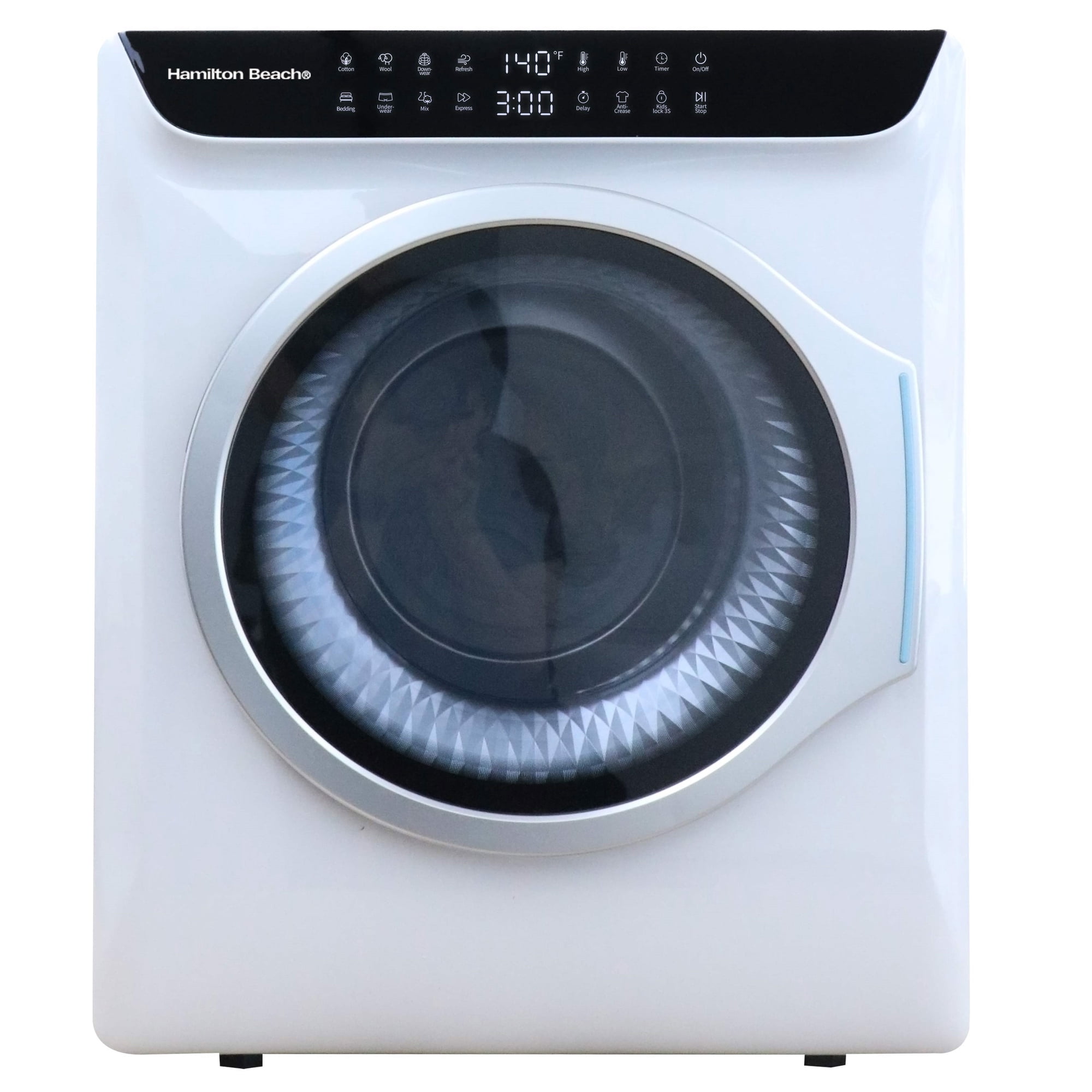 Hamilton Beach 13 lbs. Compact Tumble Dryer with Touchscreen Controls, 8 Drying Modes, Delay Start, Adjustable Heat Levels, Child Lock, Air-Vented Port, White