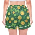 thumbnail image 3 of Women's Satin Pajama Shorts Cute Fruits and Leaves with Pockets, Elastic Waist Sleep Lounge Shorts, 3 of 7