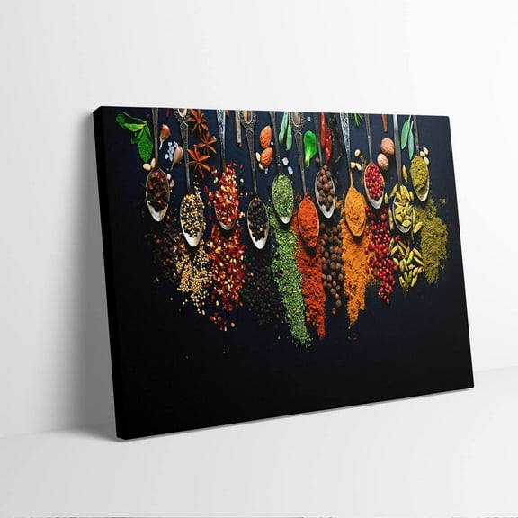 Kitchen Decor Wall Vintage Kitchen Wall Art Colorful Spice in Spoon Pictures Still Life Food Photo Painting on Canvas for Restaurant Decor Indian Decor Pictures for Dining Room Wall 12"x16"