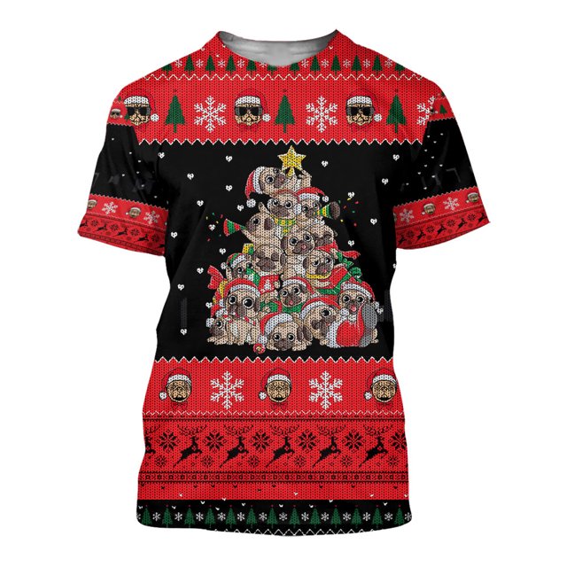 Camiseta con estampado de dibujos animados de Papá Noel para hombre, Tops sueltos de manga corta con cuello redondo, ropa informal de moda para niños, Navidad y Año Nuevo