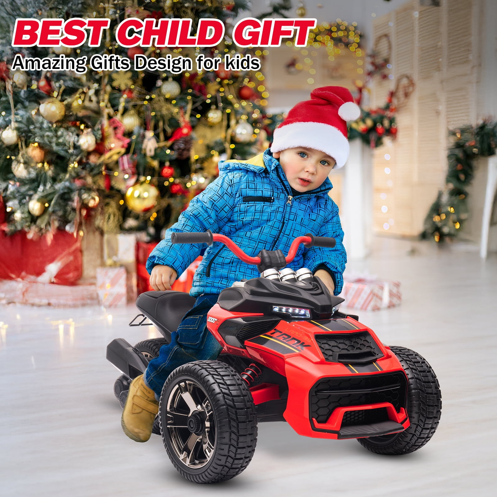 12V Kids Ride On ATV Car, MUKIDY  2 Wheeler Motorcycle Electric Vehicle ATV with LED, Music,Ride on Car Toy for Boys and Girls -Red