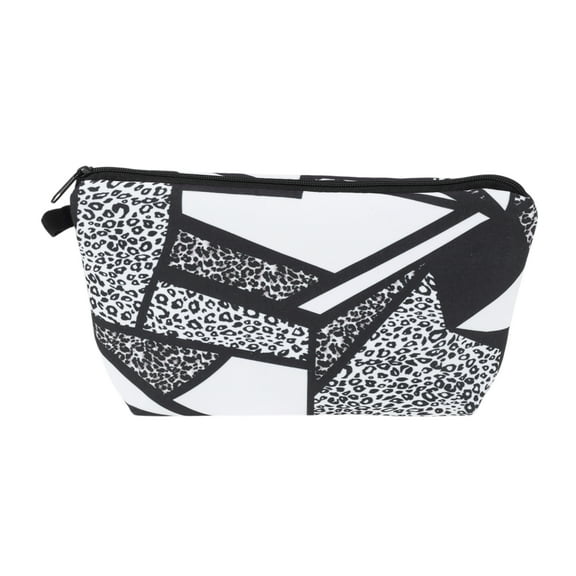 Unique Bargains 1 Pc Leopard Animal Print Makeup Bag for Vacation Travel Black Polyester