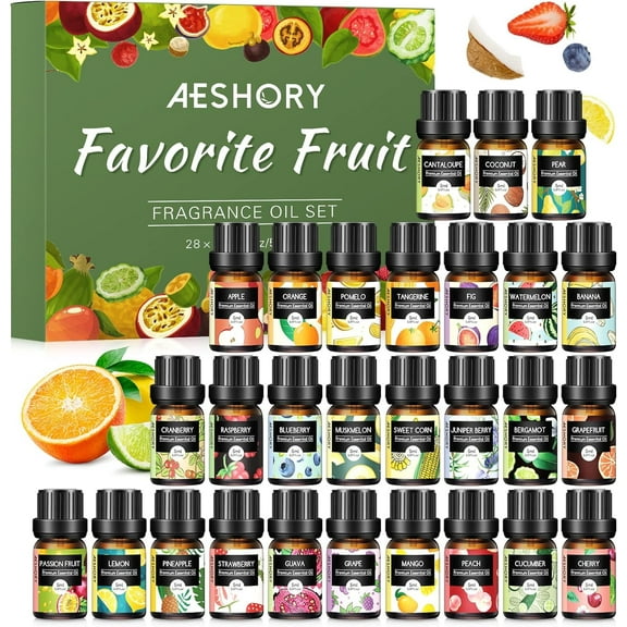Aeshory 28-Pack Fruit Fragrance Oils Set - 5ml Aromatherapy Oils for Diffusers and Candle Making