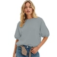thumbnail image 2 of VOUZZA Womens Short Sleeve Sweatshirt Crewneck Puff Sleeve Pullover Casual Loose Fit Solid Top, 2 of 4