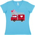 thumbnail image 3 of Inktastic Valentine's Day Red Firetruck with Pink Hearts Women's V-Neck T-Shirt, 3 of 5
