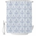 thumbnail image 2 of Blue Boho Waterproof Fabric Shower Curtain,Middle Century Traditional Floral Pattern Waterproof Fabric Shower Curtain for Bathroom Curtains Bathtubs Hotel Shower Curtains with 12 Hooks Standard 72x72, 2 of 8
