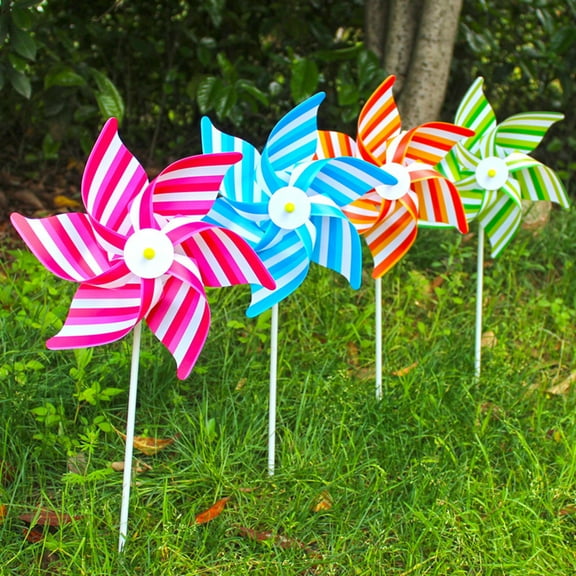 Pin-wheel Whirligig Striped Pattern Handmade Multifunctional Colorful Dot Stripe Pinwheel Toy for Yard
