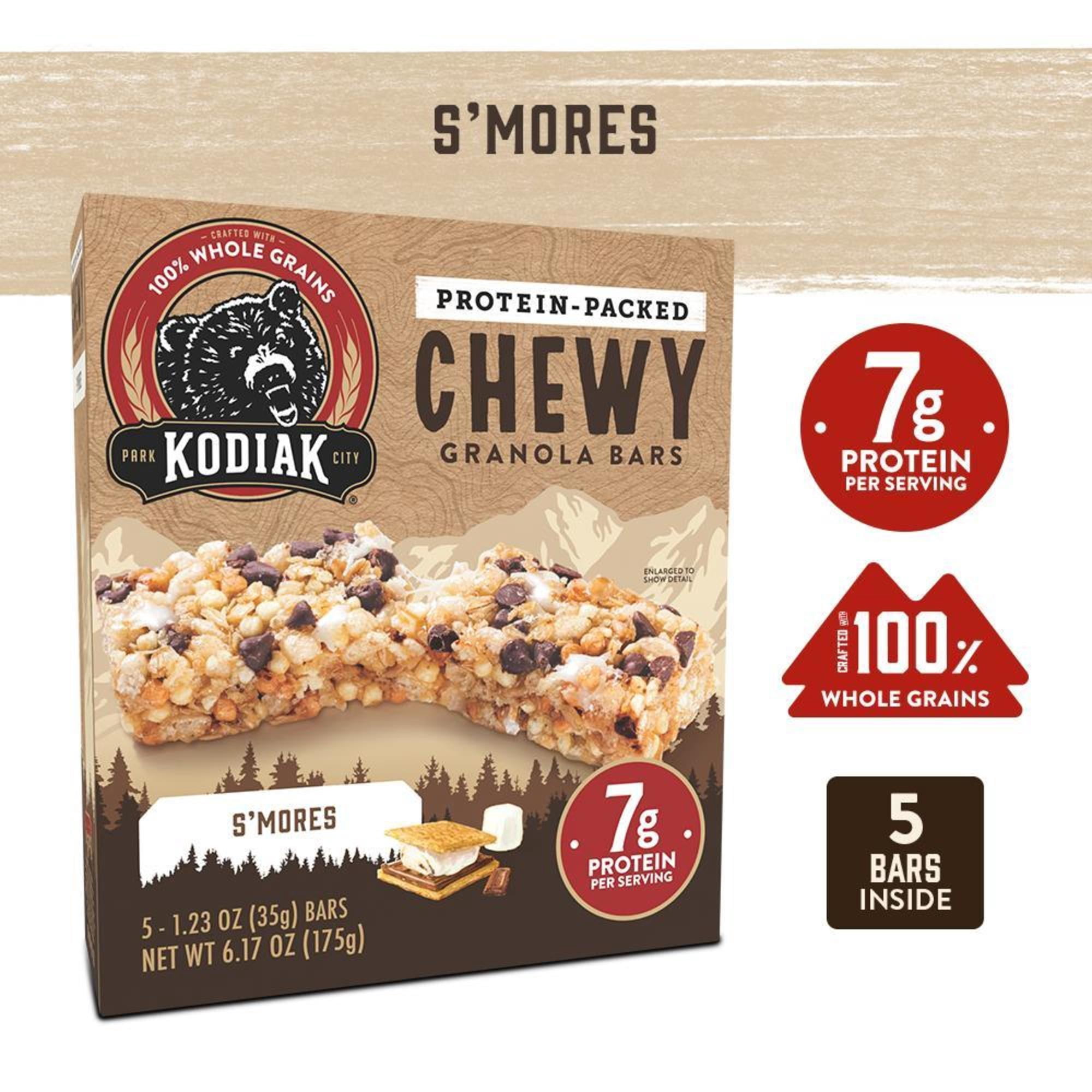 (3 pack) Kodiak Protein-Packed S'mores Chewy Granola Bars, 1.23 oz, 5 Count Cardboard Box