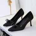 thumbnail image 3 of Women Square Toe Stiletto High Heels 7.5CM Silk Satin BowSexy Pumps Wedding Evening Party, 3 of 6