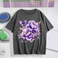 thumbnail image 2 of Pxxlle Summer Going Out Tops for Women Fashion Flower Graphic Tee Shirts Loose Fit Short Sleeve Crewneck T Shirts (Gray S), 2 of 5