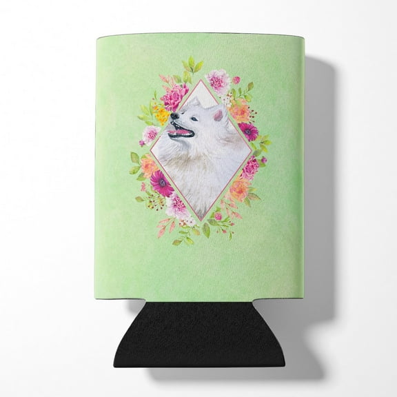 Carolines Treasures CK4337CC Samoyed Green Flowers Can or Bottle Hugger Can Hugger multicolor