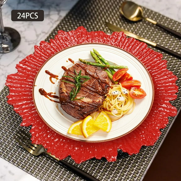 Red Charger Plates 24pcs Plastic Chargers for Dinner Plate Tableware Decor