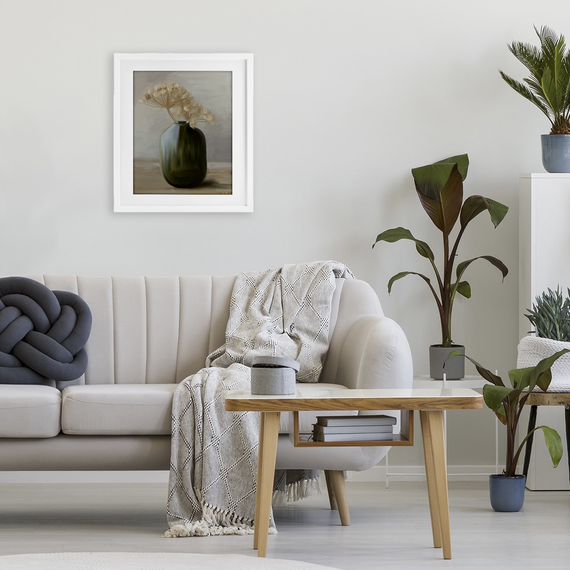 Stupell Industries Dried Blooms in Green Vase White Framed Print Under Glass, design by House Fenway