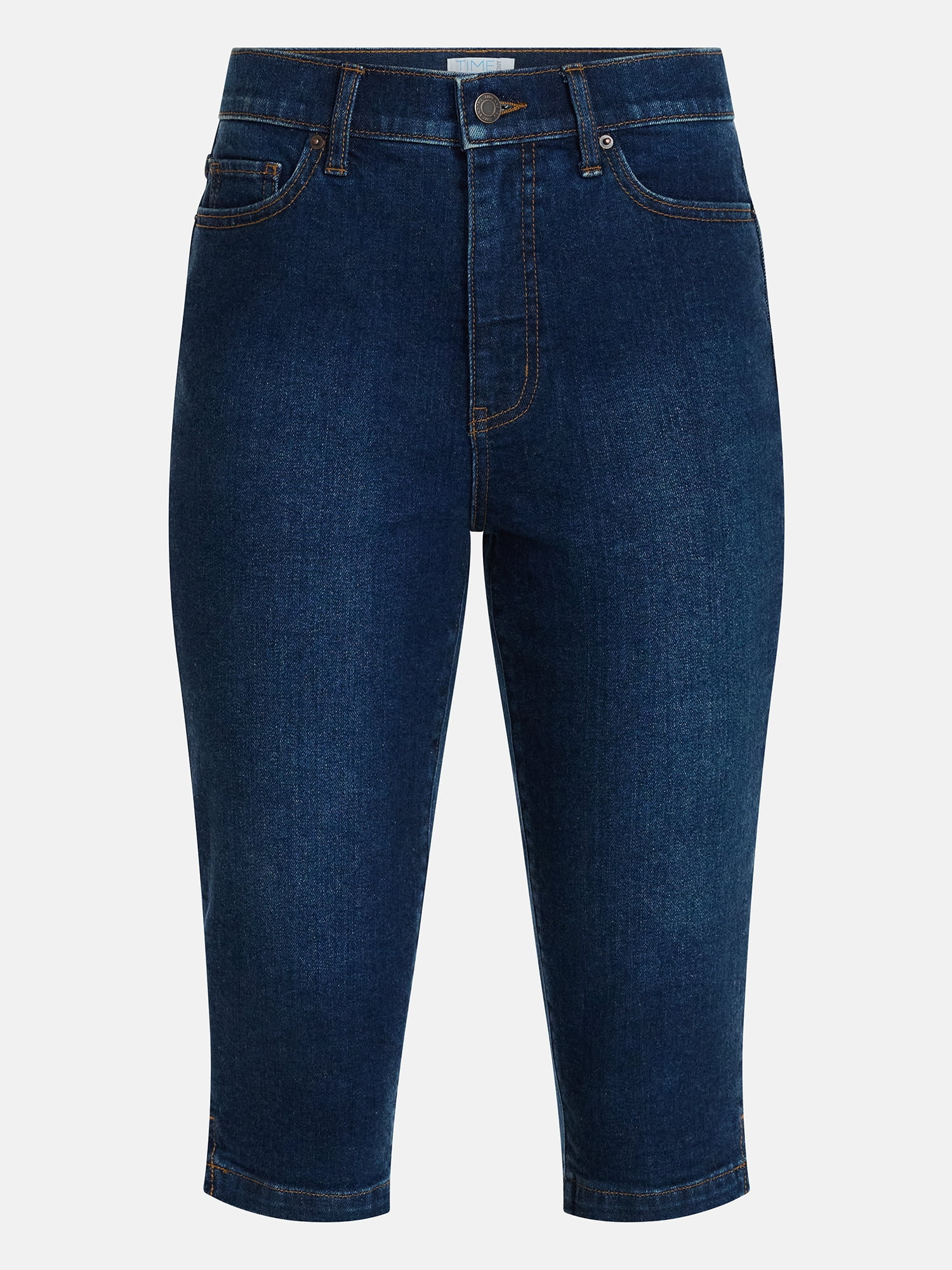 Time and Tru Women's Mid Rise Stretch Denim Capri Pants, 16.5" Inseam, Sizes 0-20