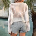 thumbnail image 5 of Tqyyweavej Bathing Suits Crochet Coverups for Women V Neck Solid Color Crop Top Swim Cover Up Free Size Long Sleeve Swimsuit Cover Up, 5 of 6