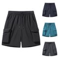 thumbnail image 1 of BADHUB Mens Elastic Waist Cargo Shorts Drawstring Waterproof Work Shorts Stretch Lightweight Solid Color Summer Savings 2025 Dark Gray L, 1 of 4