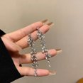 thumbnail image 5 of CUITING 1 Pair of Tassel Leaf Earrings Women Sophisticated Temperament Faux  Shiny Fine Texture Stylish Long Earrings Silver, 5 of 13