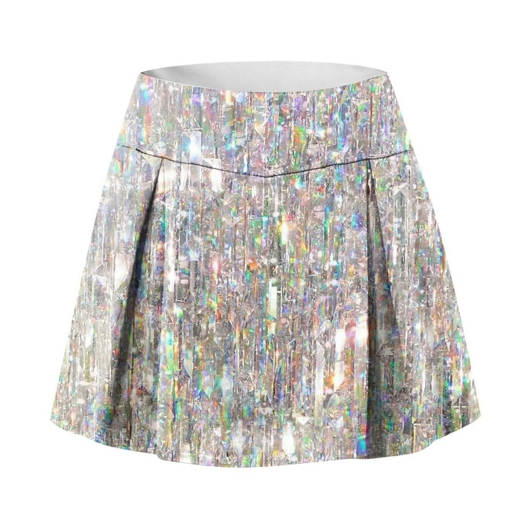 Huresd Women s Athletic Stretchy Tennis Skirts High Waisted Run Yoga Elastic Mini Skirts Swing A Line Sequin Print Sports Golf Skorts with Lining
