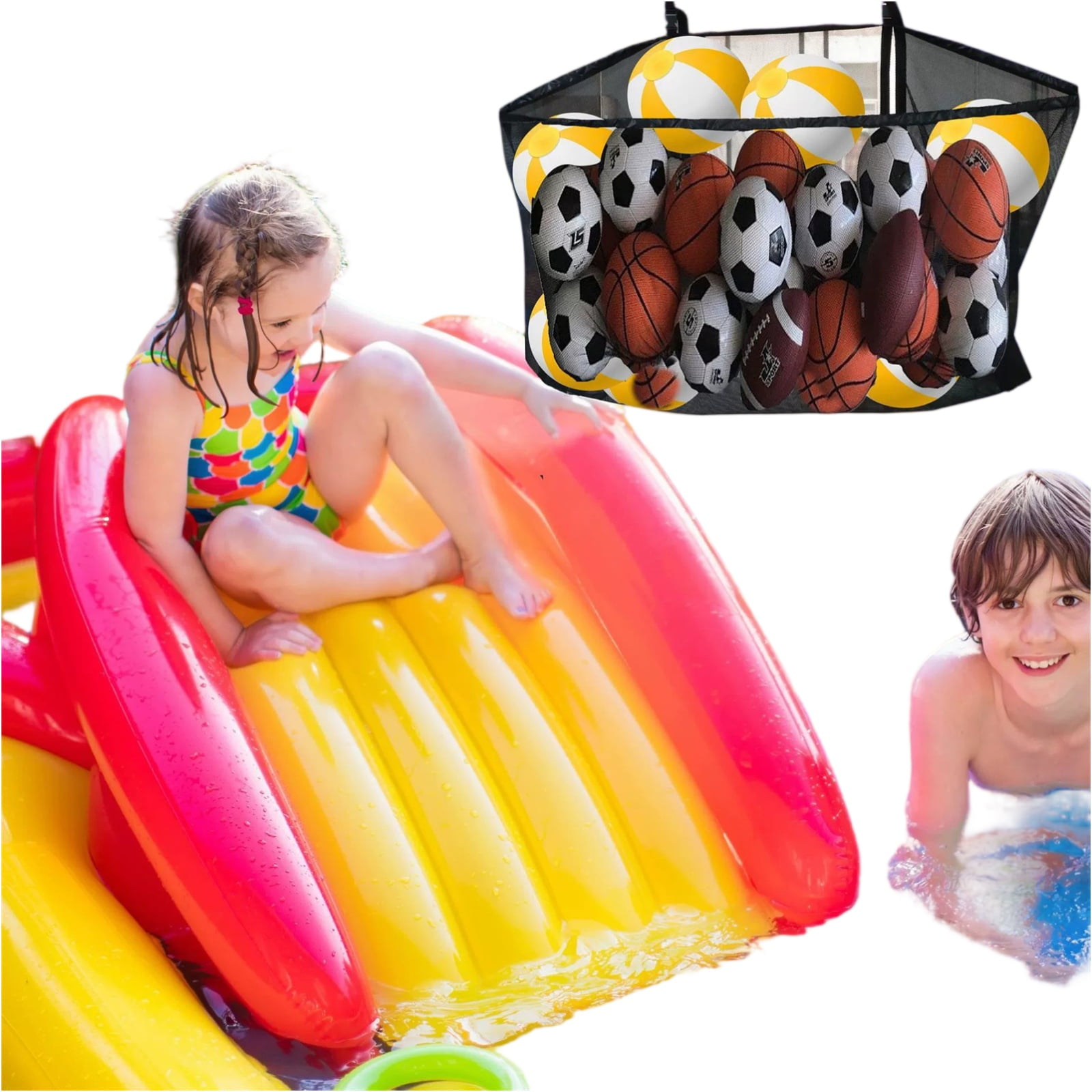 Large Capacity Hanging Pool Storage Net Bag, Heavy Duty Mesh Organizer for Beach Toys Inflatable Pool Floats Swim Rings Pool Accessories, Space Saving Storage
