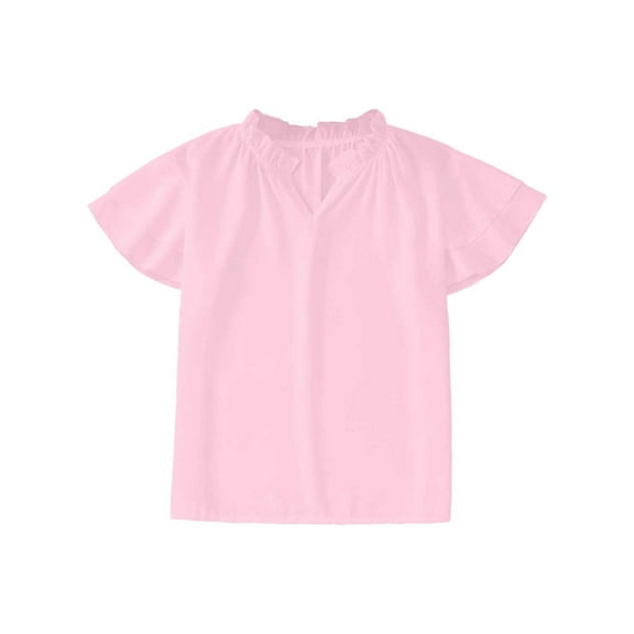 Little Kid Shirts For Teen Kids Girls Fly Sleeve Solid Ruffles T Shirt Child Casual V Neck Trendy Tops 4t Camisole Youth Girls Shirt Girl Clothes 18 Months to 24 Months Heart Girl 7-8 Years Pink