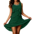 thumbnail image 4 of Womens Summer Dresses, Women's Flowy Chiffon Tiered Cocktail Dress Diamond Crewneck Sleeveless Layered Knee Length Wedding Guest Dresses, 4 of 6