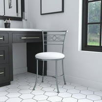 Hillsdale Furniture Dutton 19" Metal Vanity Stool, Chrome with White Plush Seat