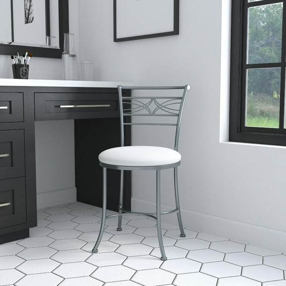 Hillsdale Furniture Dutton 19" Metal Vanity Stool, Chrome with White Plush Seat