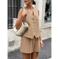 thumbnail image 4 of Women'S Summer 2 Piece Outfits Sleeveless Matching Sets Button Down V Neck Vest Waistcoat and Pockets Shorts Khaki L, 4 of 8