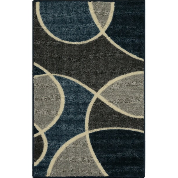 Better Homes & Gardens Washable Geo Waves Area Rug, Navy, 1'11"x3