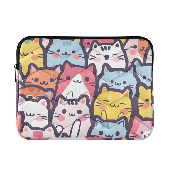 Seamless Cartoon Cute Cat Faces Quilted Laptop Protective Cases Computer Sleeves Tablet Bags Briefcases M