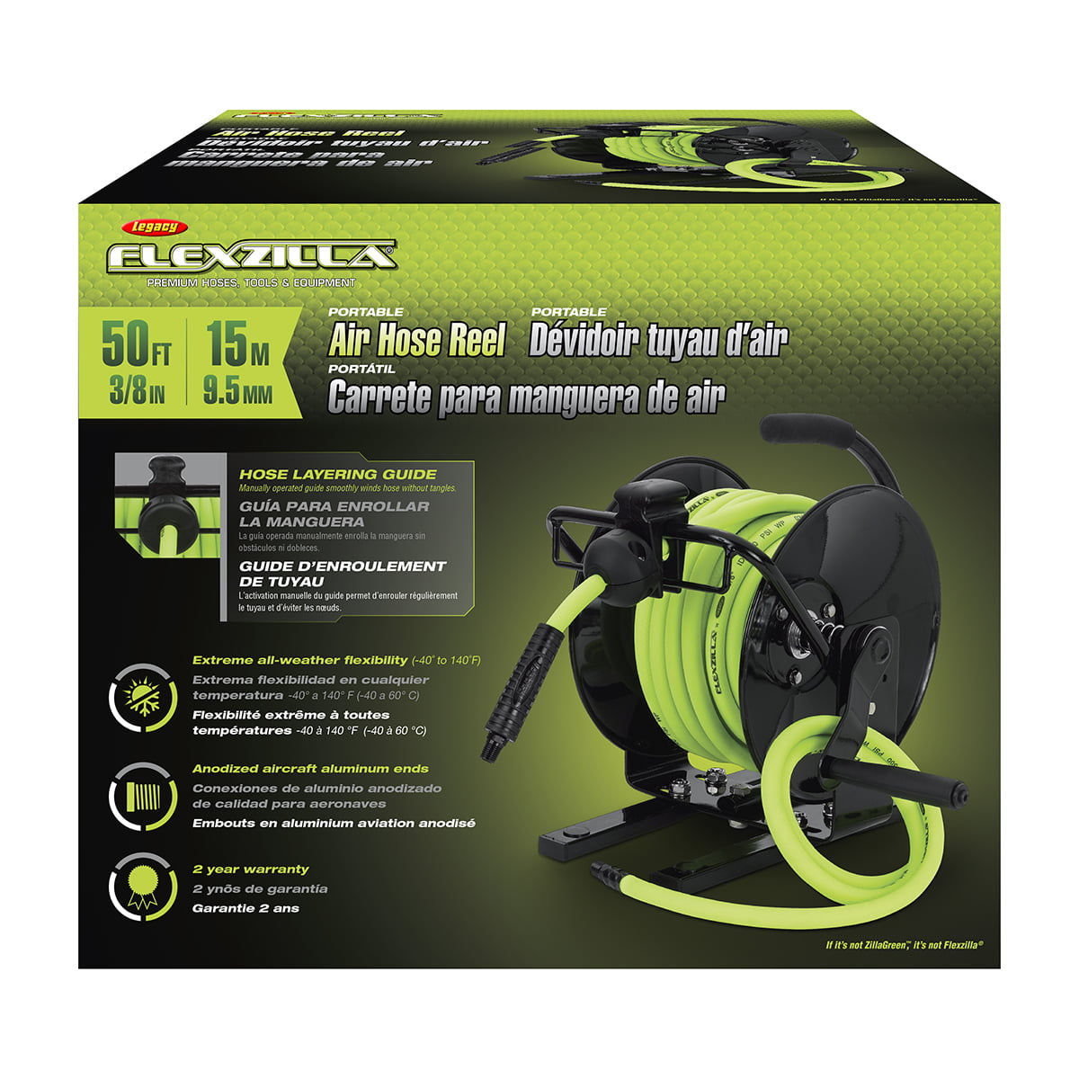  Flexzilla Open Face Retractable Air Hose Reel, 3/8 in. x 50  ft., Heavy Duty, Lightweight, Hybrid, ZillaGreen - L8611FZ : Tools & Home  Improvement
