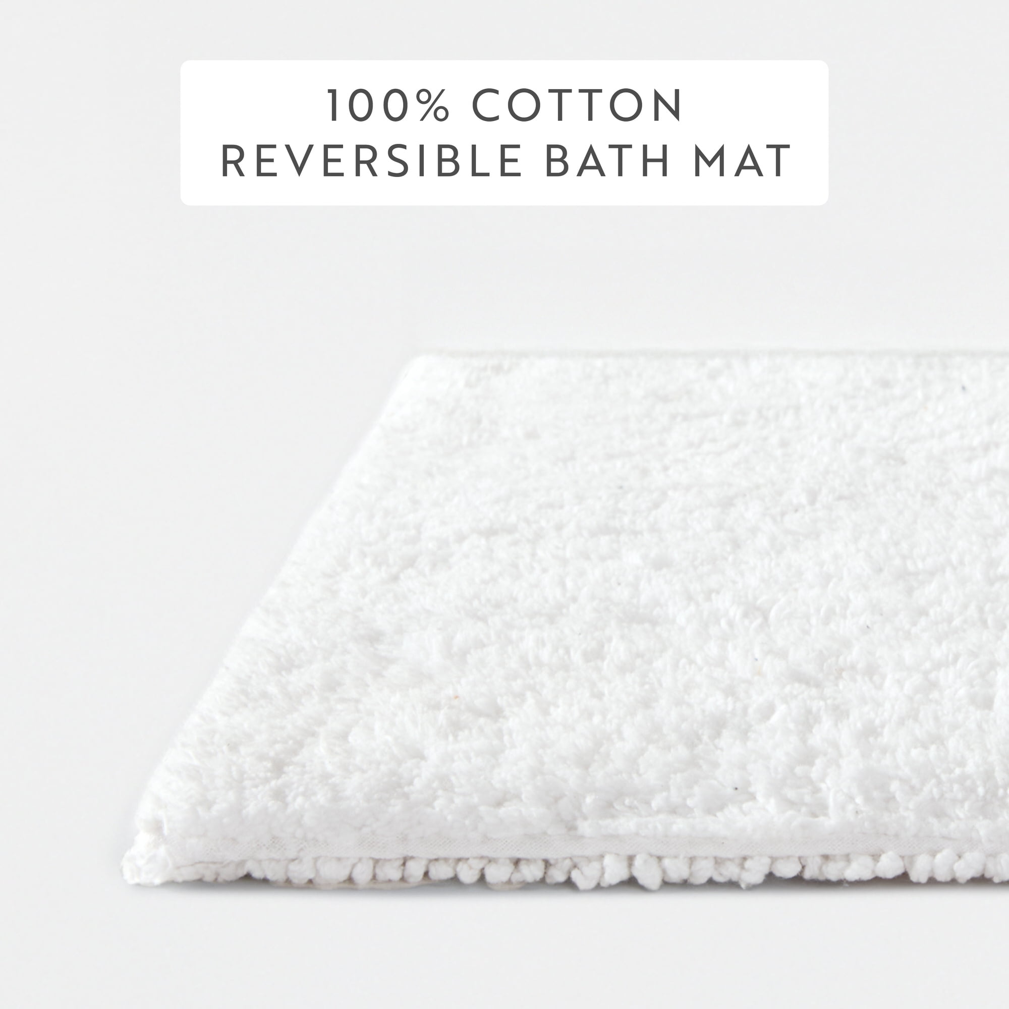 Noble Linens Reversible Dual-Texture Cotton Bath Mat, 24 in x 17 in, White