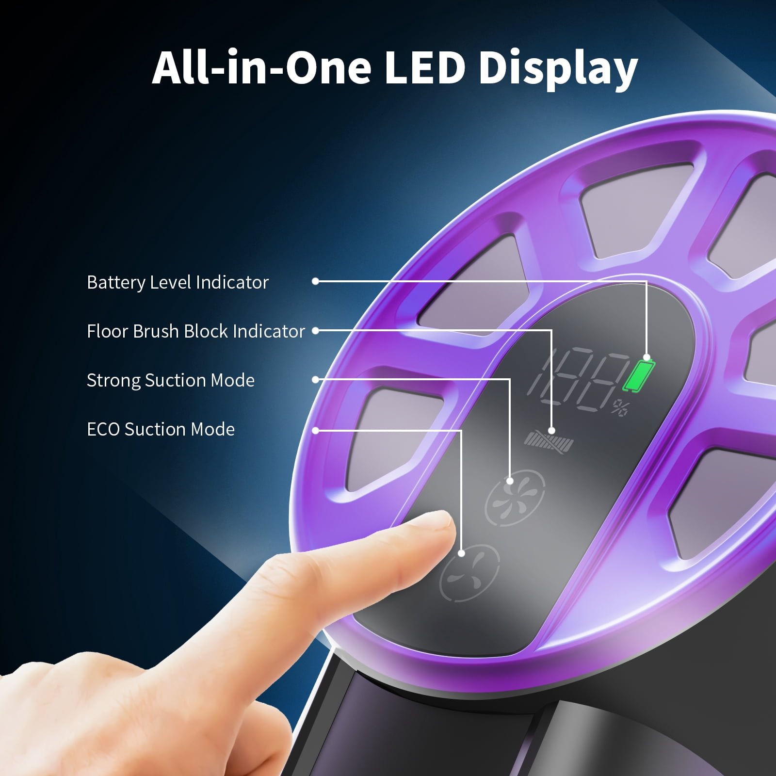Cordless Vacuum Cleaner,55mins 36KPa  with LED Display, Lightweight  for Carpets Floors Pet Hair Home