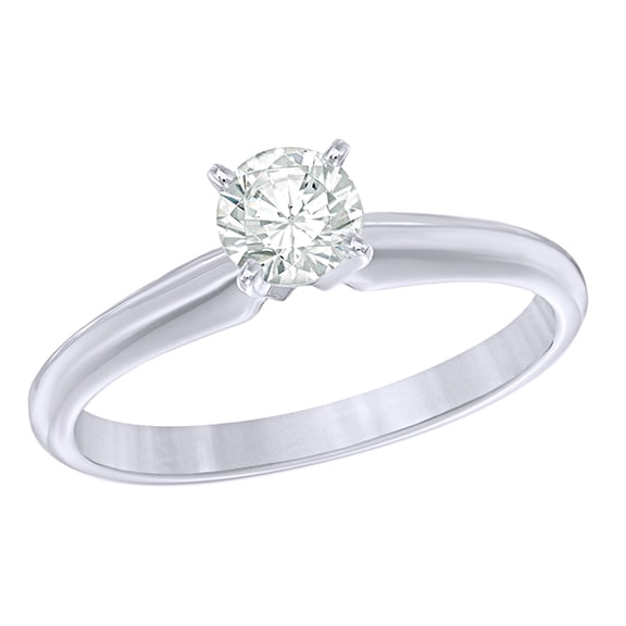 AFFY White Natural Diamond Solitaire Engagement Ring in 14k White Gold
