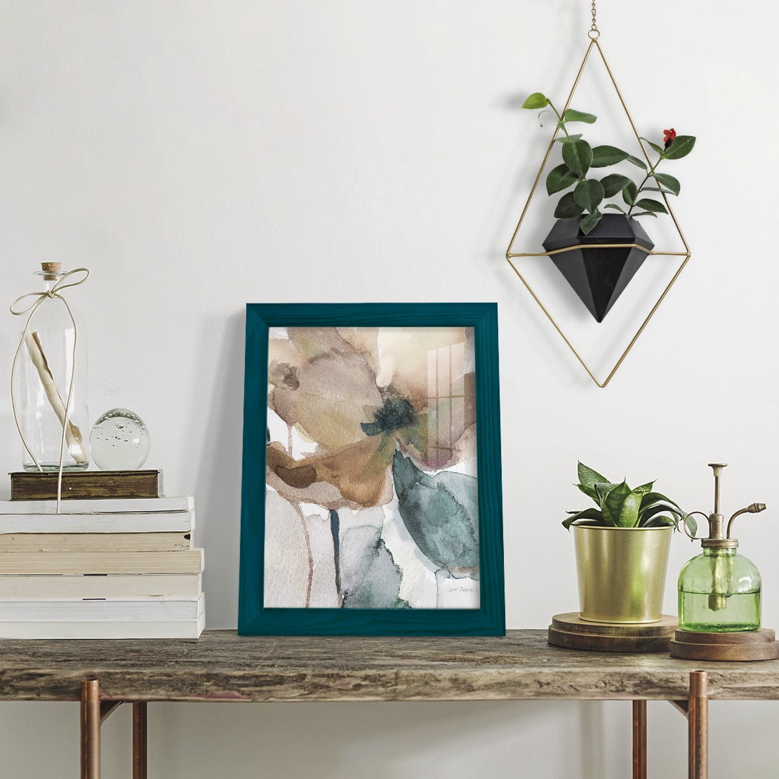 Watercolor Poppy I -Framed Print w/glass-Ocean Blue