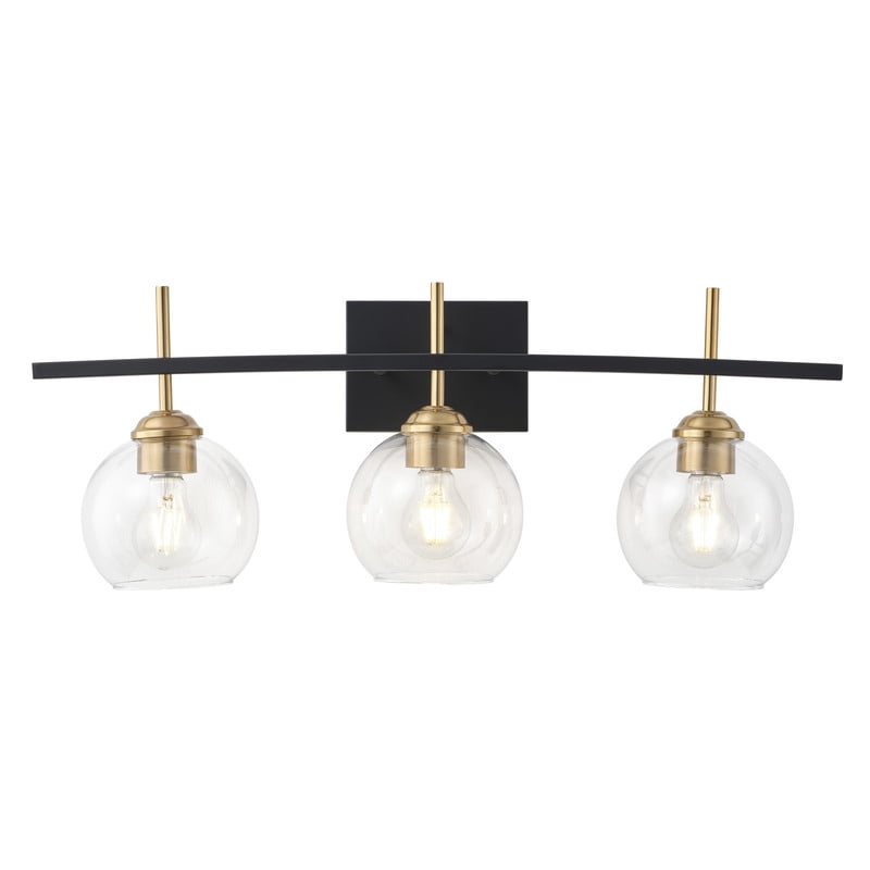 Modern 3-Light Vanity Light | Black & Gold Bathroom Light Fixture with Glass Shades | Industrial Wall Sconce for Bathroom, Vanity, Hallway
