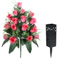 thumbnail image 5 of Sets Artificial Cemetery Flowers,Outdoor Grave Decorations Roses,Beautiful Arrangements Bouquet with Cemetery Vase,Lasting and Non-Bleed Colors (Light Pink), 5 of 5