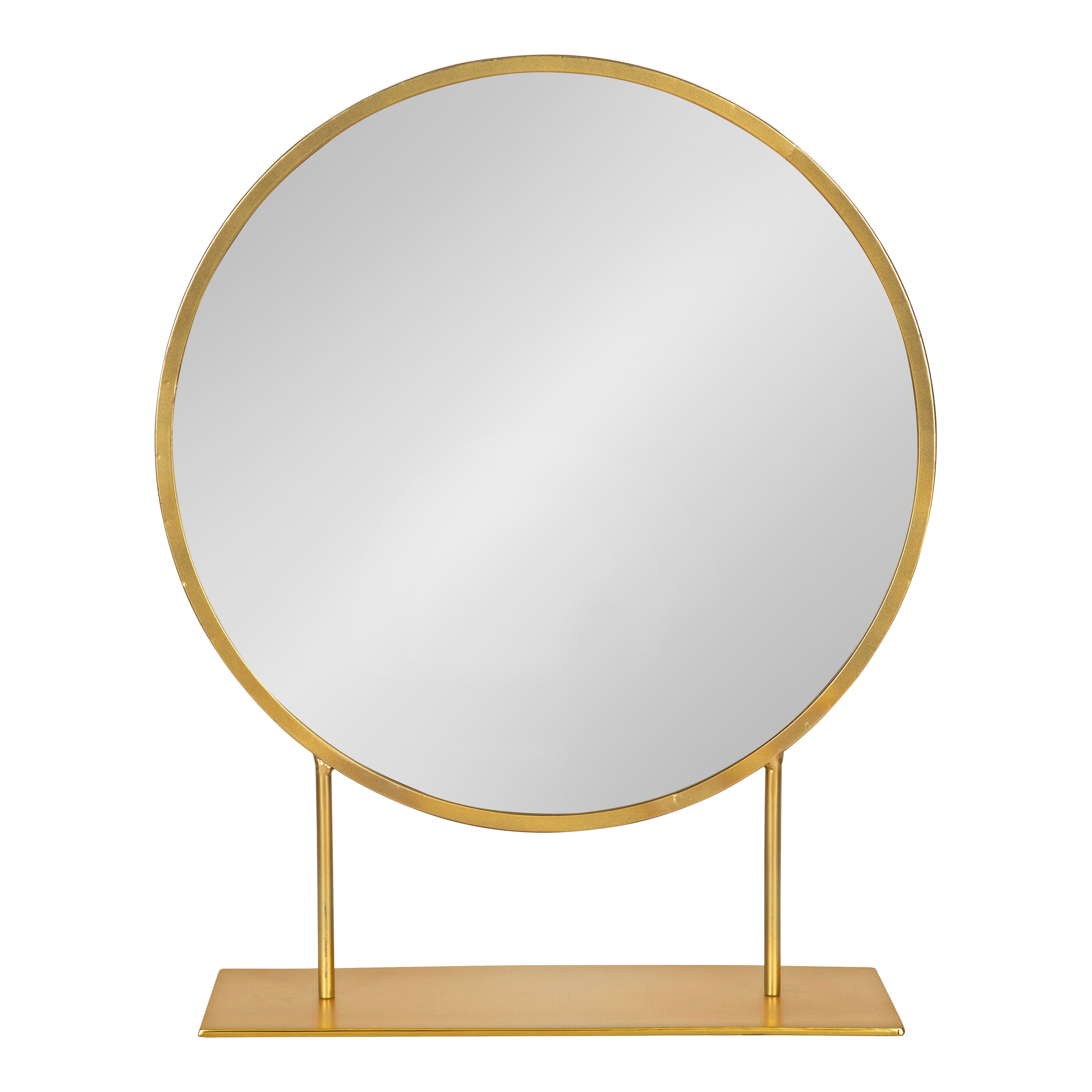 Kate and Laurel Rouen Modern Glam Round Metal Frame Table Mirror with Stand, Gold