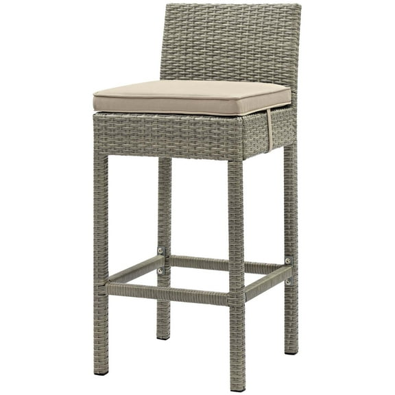 Modern Contemporary Urban Design Outdoor Patio Balcony Garden Furniture Bar Side Stool Chair, Rattan Wicker, Light Gray Beige