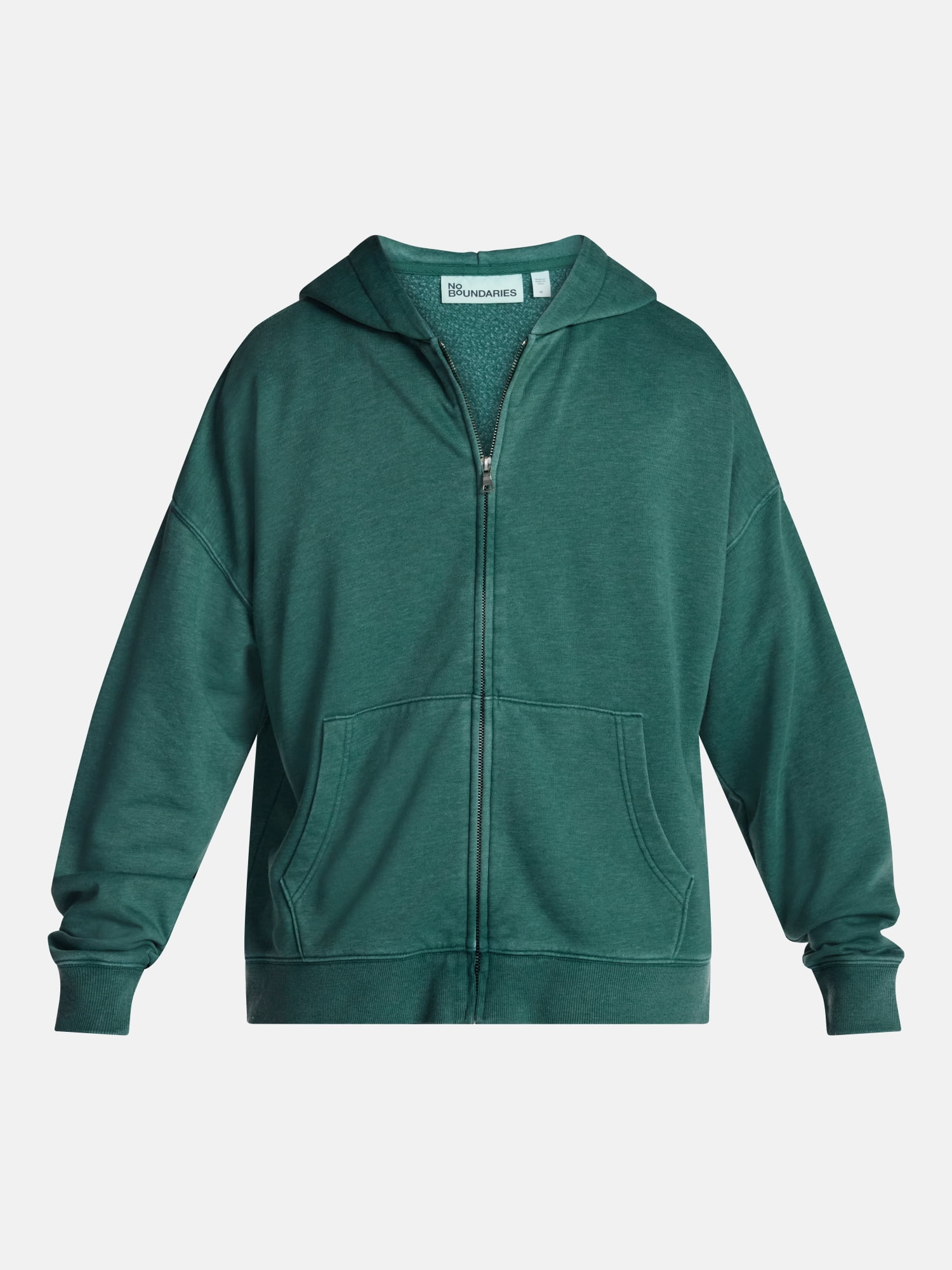 No Boundaries Boxy Oversized Fit Fleece Zip Hoodie Sweatshirt with Long Sleeves, Men's XS-4XLT