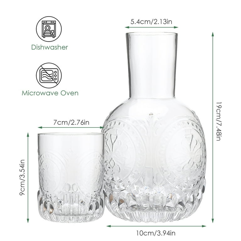 RockTrend Crown Glass Carafe And Tumbler Set - 25oz Pitcher With 9oz Cup, Borosilicate Glass