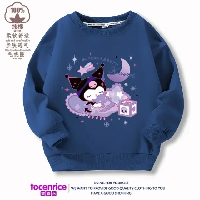 Suéter con estampado de dibujos animados para niños y niñas, jersey de moda Kawaii, cuello redondo, sudaderas con capucha sueltas, Sanrios, Cinnamoroll, Kuromi