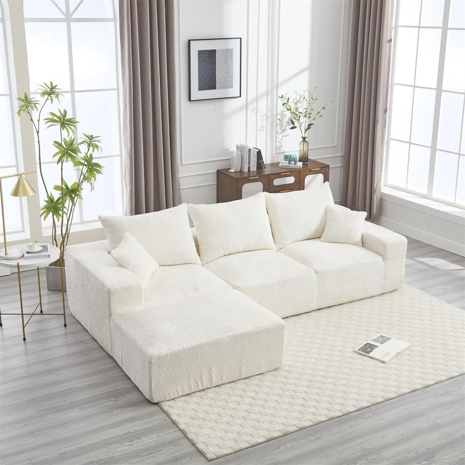 Demi Bonn 108" Modern L-Shaped Sofa, Premium Fabric Couch with Deep Seating, Freestyle Setup, No Assembly Needed for Living Room Relaxation, White