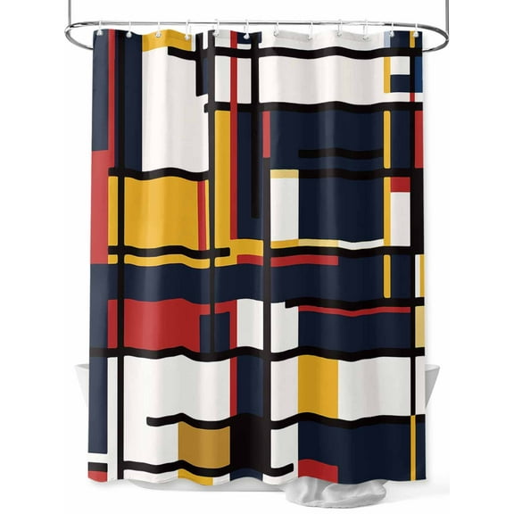 Shower Curtains for Bathroom-72"x72", Abstract Mondrian Color Block Waterproof Bath Curtain Grommet Shower Curtain Set with Hooks, Colorful Geometric Stripe Art Washable Bath Accessories