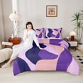 thumbnail image 4 of jejeloiu Geometric Stripes Pattern Full Size Comforter Sets,Purple Wave Line Bedding Sets For Men Women Reversible 3-Piece, 4 of 8